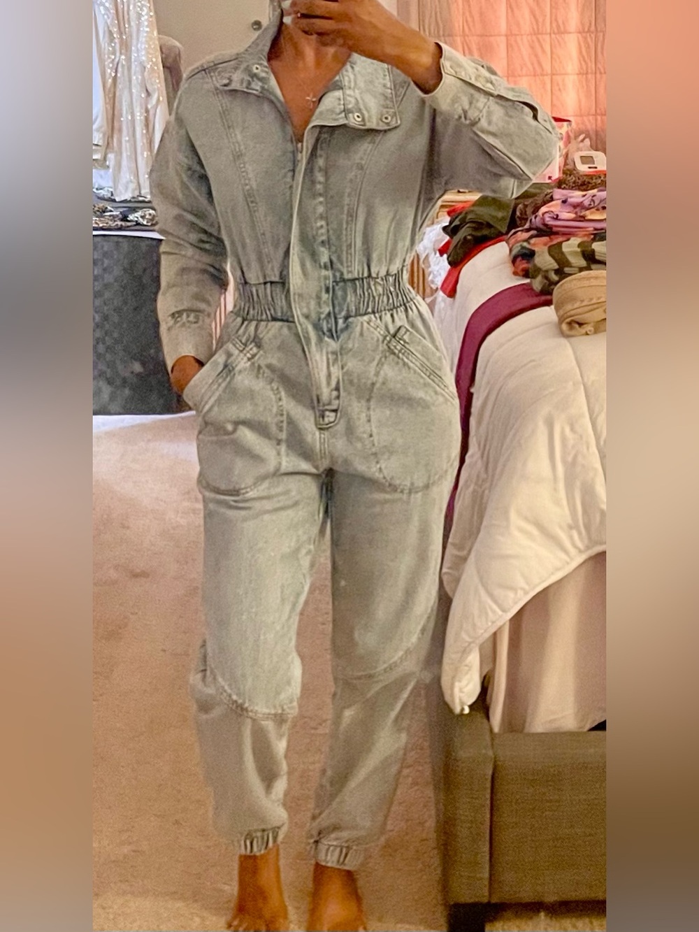 Forever 21 Washed Light Denim Jumpsuit